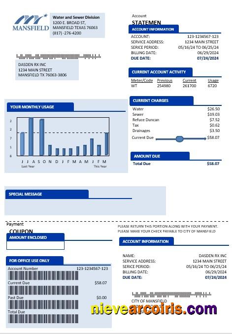 USA Mansfield Texas business utility bill